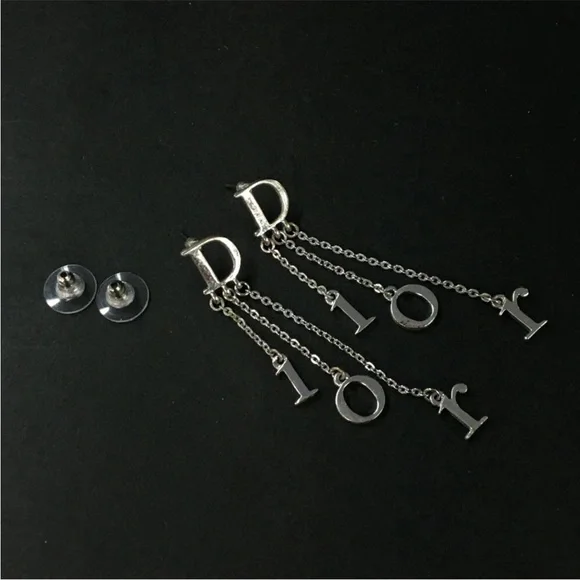AUTH Christian Dior CD Pierced Dangle Earrings